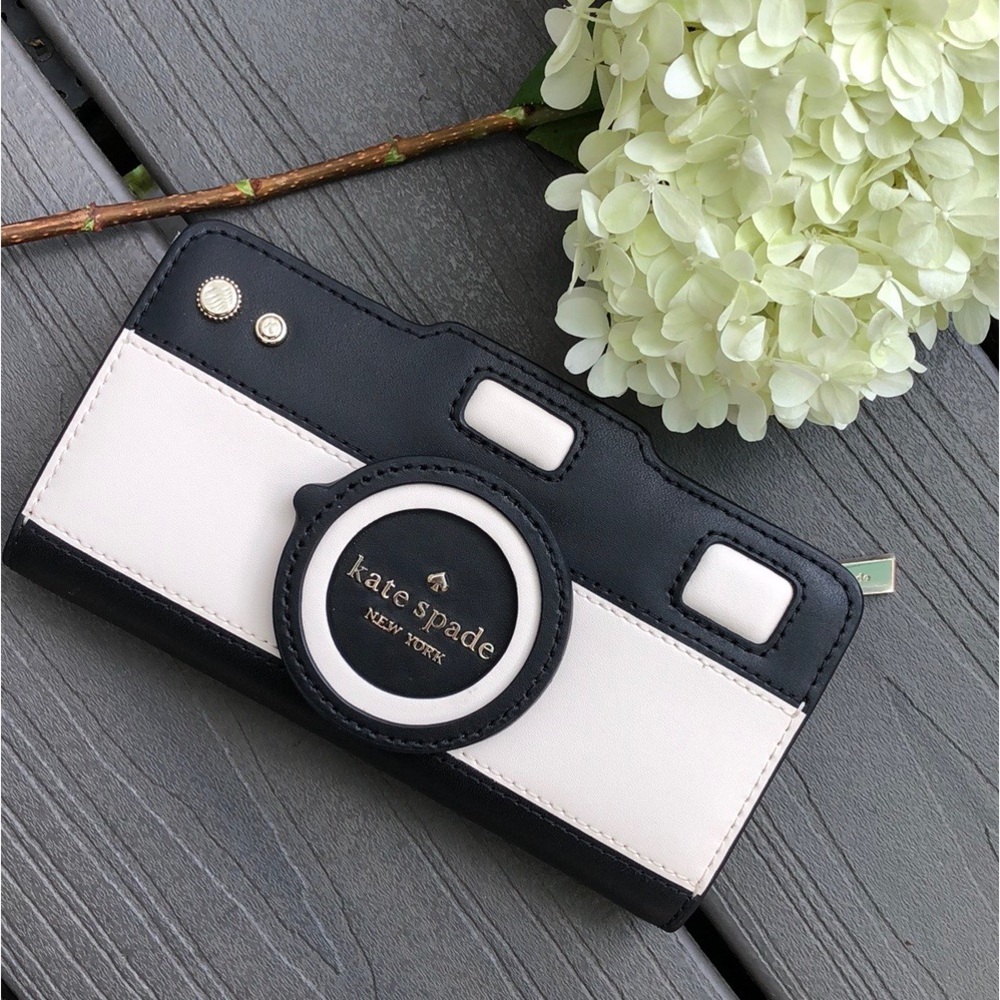 NWT KATE SPADE OH SNAP CAMERA LARGE SLIM BIFOLD WALLET $199 PARCHMENT MULTI